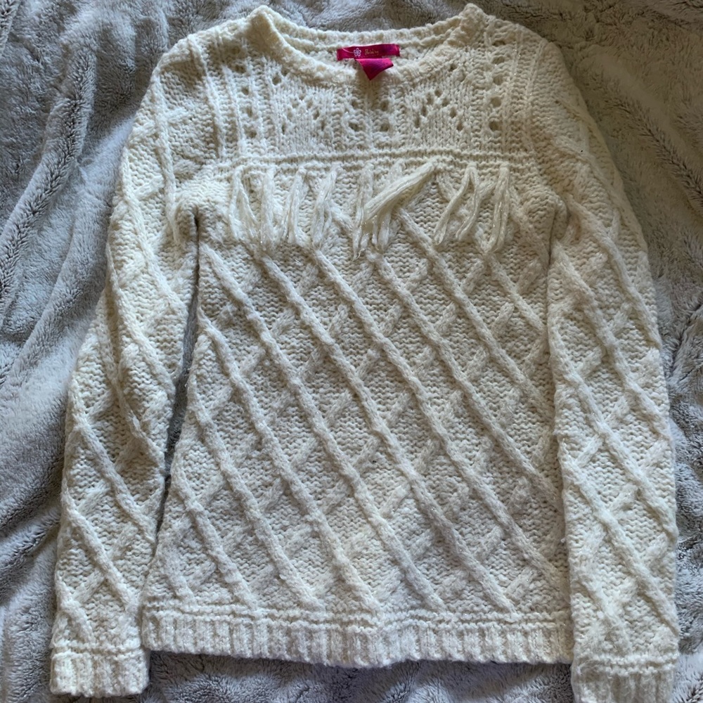 White frayed sweater